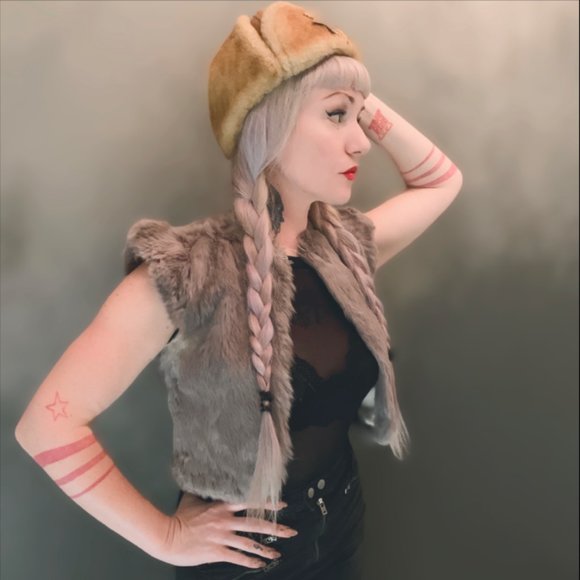 Vintage Jackets & Blazers - Vintage Gray Rabbit Fur Vest Jacket